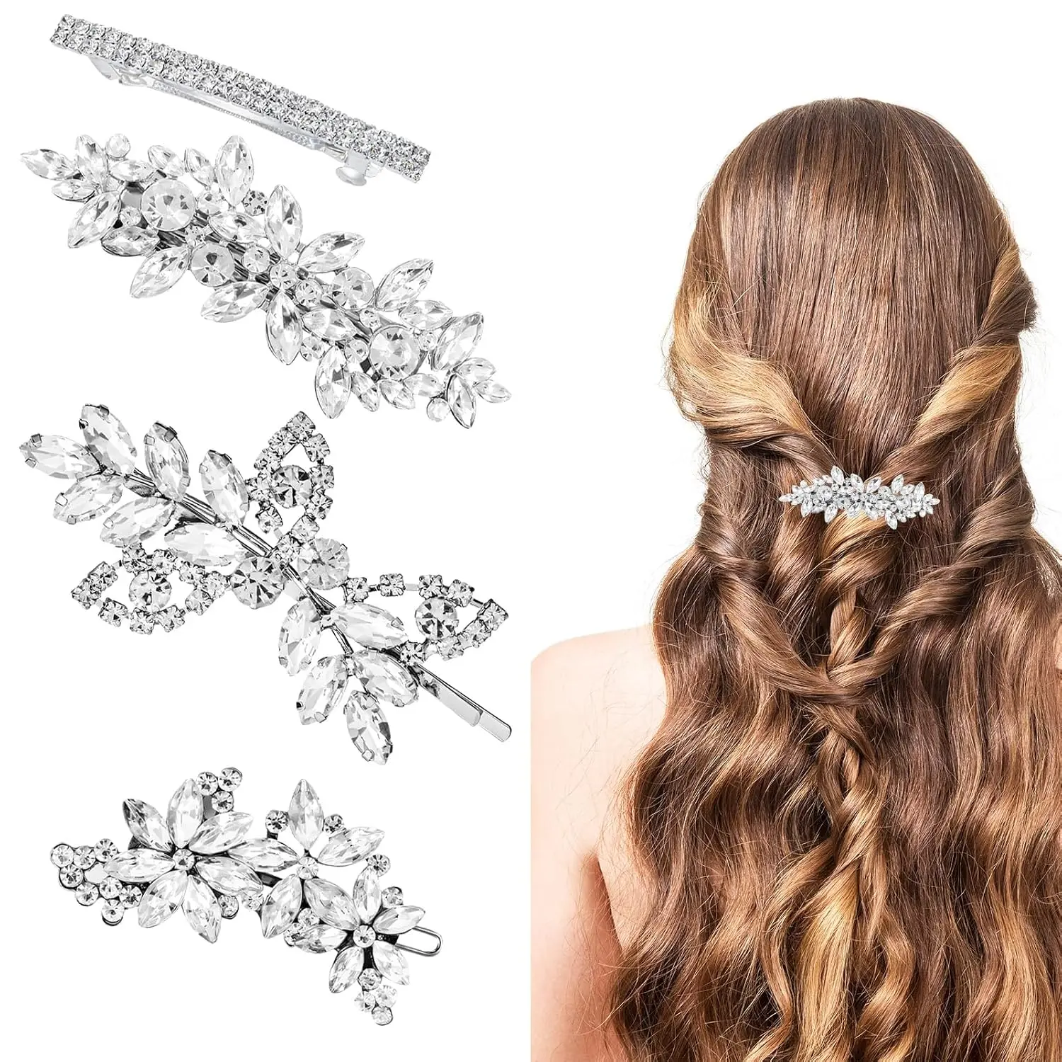 4 count  Rhinestone Hair Accessories, Wedding Hair Accessories for Women Shiny Clips for Bride, Wedding  Hairpin Decorations Supplies for Graduation Ceremonies