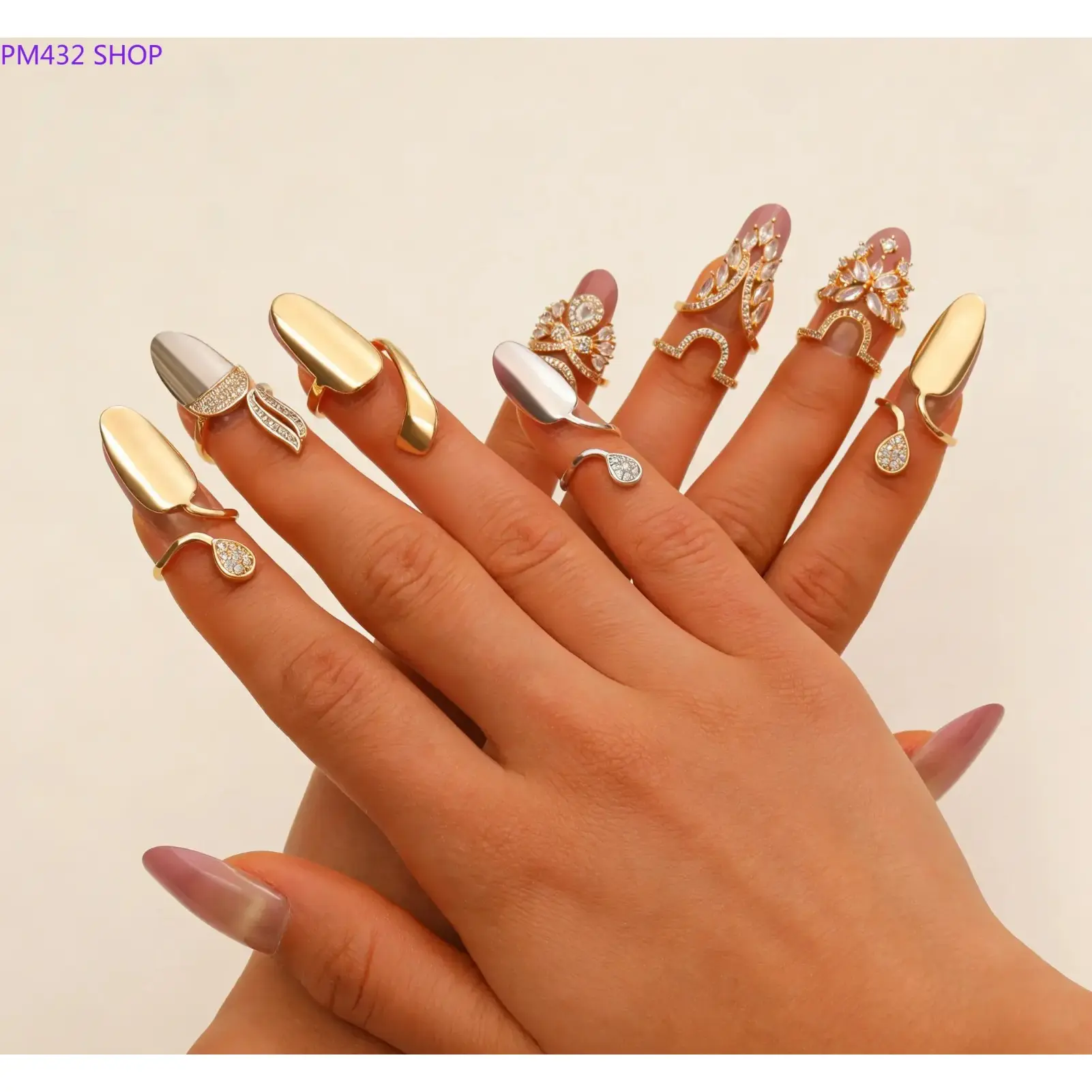 CZ Zircon Detachable Nail Rings for Women, Adjustable Fingertip Nail Jewelry for Fashion Nail Art