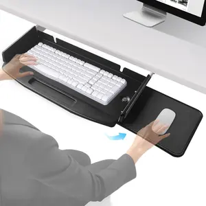 Solid Steel Under Desk Slide Out Keyboard Tray with 360° Rotating Mouse Platform, Sliding Keyboard Shelf, Mounted Keyboard Holder Drawer 28"Lx11"W