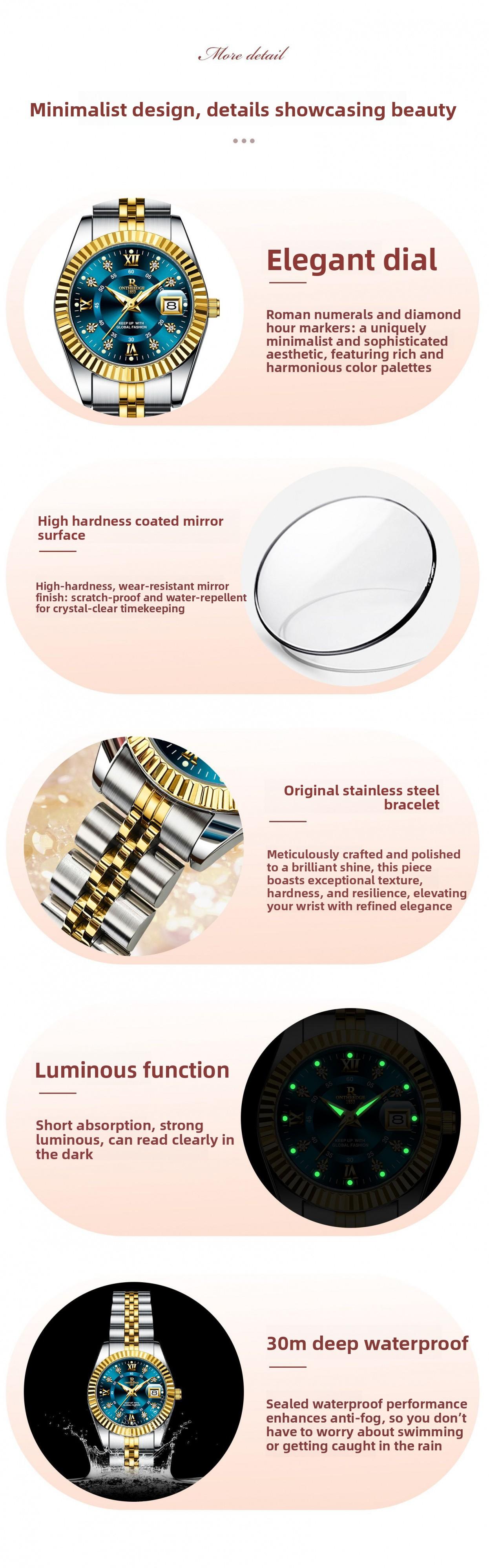 Elegant Women's Luxury Blue Dial Quartz Watch - Two-Tone Gold Silver Stainless Steel Wristwatch with Date, Sparkling Crystal Markers, Roman Numerals, Stylish Dress Watch for Ladies, Perfect Gift for Wife Girlfriend Mom