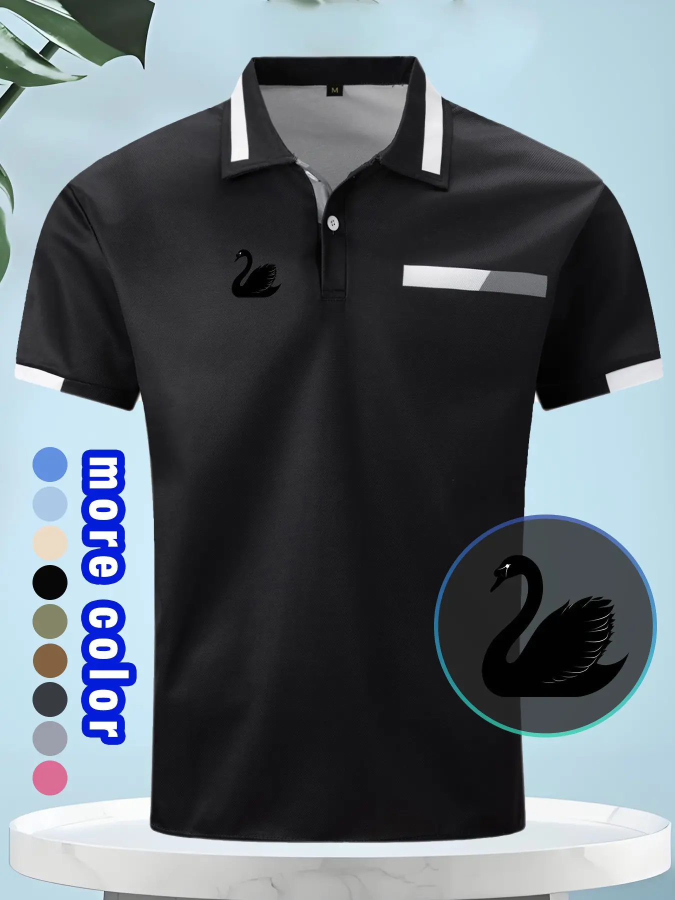 Men's Breathable Sport Polo Shirt, Penguin Print, Elastic Casual Soft, Ideal for Golf, Work, Travel, Summer Wear