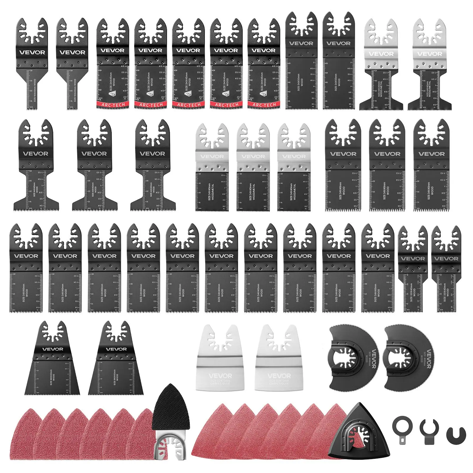 【DealsForYouDays】VEVOR 160-Piece Oscillating Saw Blades and Sanding Kit - 36 Universal Multi Tool Blades with 2 Scrapers, 2 Sanding Pads 120 Sandpapers, 11 Types Oscillating Multitool Blades for Wood Plastic Metal