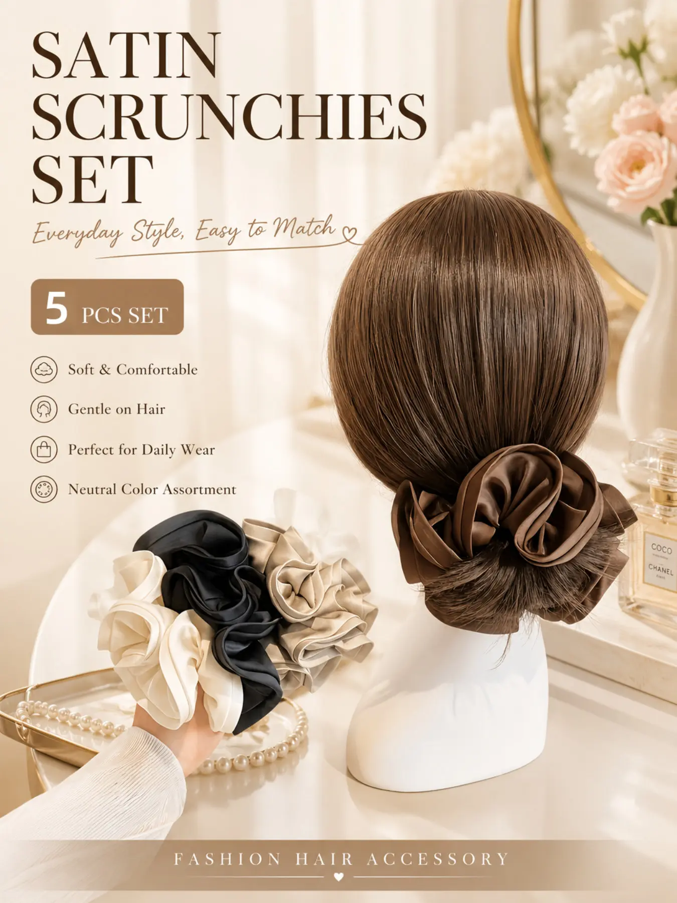 Women’s Satin Pleated Hair Scrunchies, Elegant Soft Elastic Ponytail Holders, Trendy Hair Accessories for Buns, Daily Wear and Casual Styling