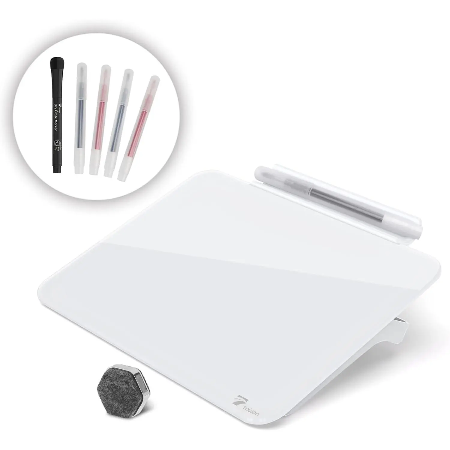 Small Glass Desktop Whiteboard Dry-Erase, Mini Pure Glass Whiteboard Stand | 8x6 In Dry-erase notepad for desk, 5 markers, eraser for office, dorm, home schooling, computer buddy notepad, worker gifts