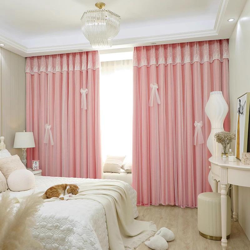 Double Layer Curtain, 2 Counts/set Modern Simple Solid Color Curtain, Window Drapes for Home Living Room Bedroom Decor