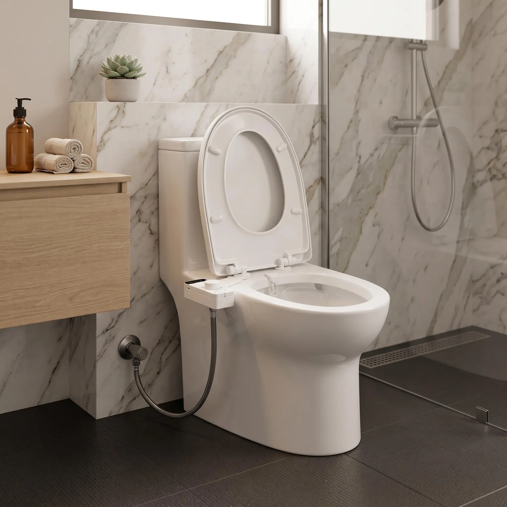 【IdealHouse】Non-Electric Bidet Attachment for Toilet, Dual Nozzle with Feminine Wash & Rear Wash, Self-Cleaning Nozzles, Adjustable Water Pressure & Spray Angle, Easy 10-Minute Installation, Fits Most Two-Piece Toilets