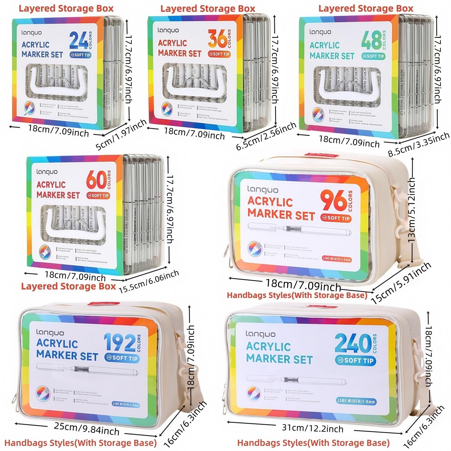 Acrylic Paint Marker Set, 2 Counts Acrylic Paint Pen with Storage Base, Acrylic Marker Pens, Brush Tip Acrylic Paint Pen for Rock Painting, Ceramic, Wood, Canvas, Glass, Stone, Fabric