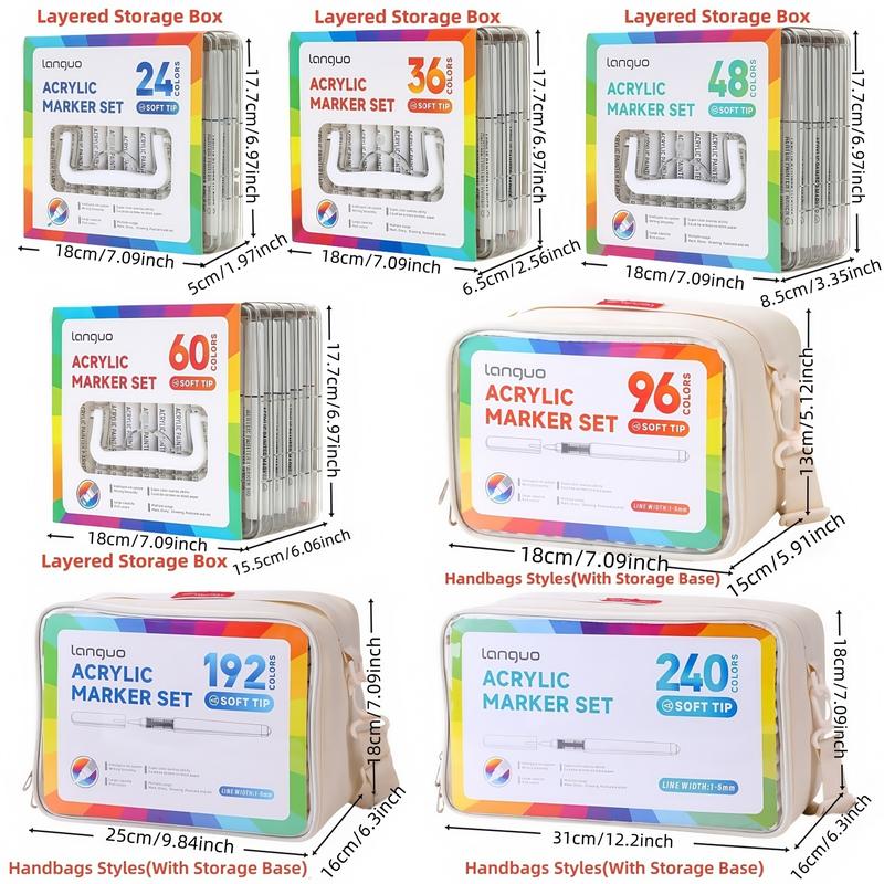 Acrylic Paint Marker Set, 2 Counts Acrylic Paint Pen with Storage Base, Acrylic Marker Pens, Brush Tip Acrylic Paint Pen for Rock Painting, Ceramic, Wood, Canvas, Glass, Stone, Fabric