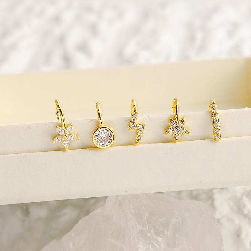 New star-shaped nose ring, simple U-shaped copper micro-inlaid non-piercing nose stud, trendy accessory