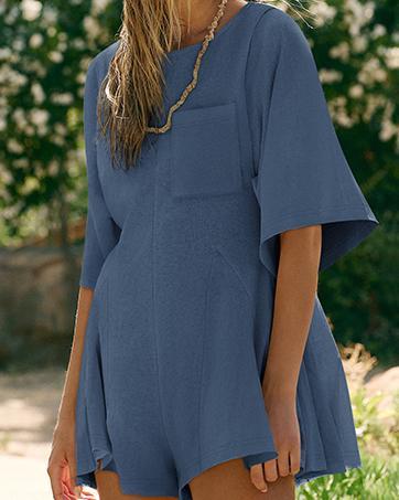 Imily Bela  Rompers for Women 2025 Spring Outfits Summer Casual Short Sleeve Crew Neck Loose Jumpsuits with Pocke