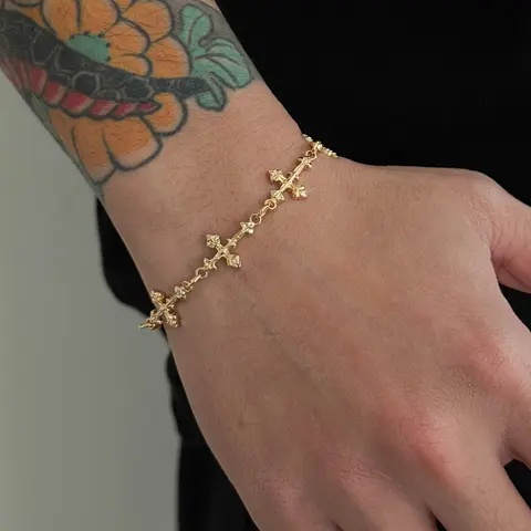 Vintage Cross Bracelet, Men's Hip Hop Style Hand Chain, Unique Design Jewelry, Boho Fashion Accessory, All Seasons Wear, Link Bracelets