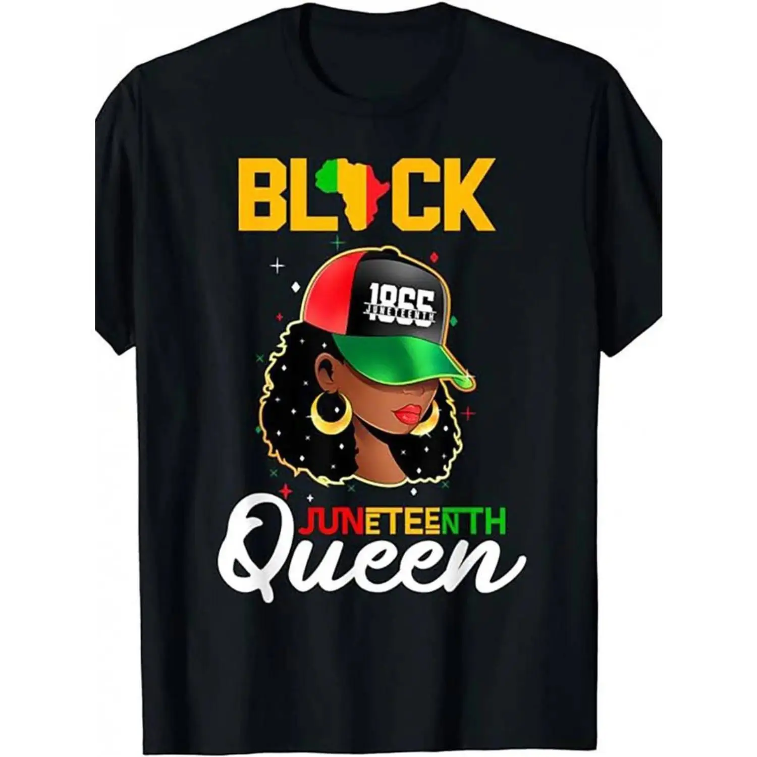 Classic Shortsleeve T-Shirt with Juneteenth 1965 Queen Graphic Print, Unisex 100% Cotton Afrocentric Top, Durable for Multiple Washes, Tops, 1965 Afrocentric, Crew Neck, Afrocentric Art