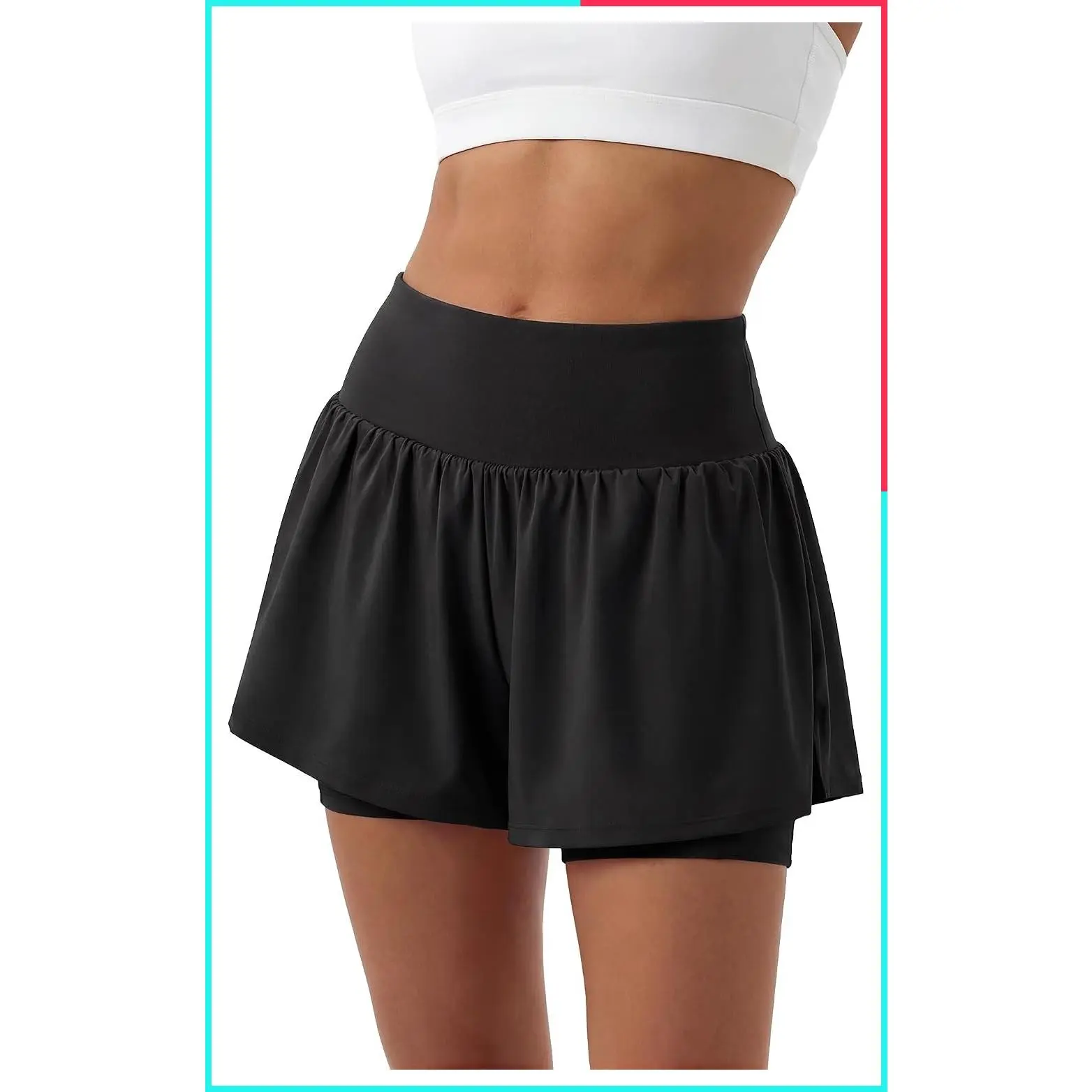 Women's 2-in-1 Running Shorts with Liner Pockets, High Waisted Flowy Athletic Shorts, Built-in Gym Tennis Shorts, Quick Dry, Lightweight, Breathable, Soft, Workout