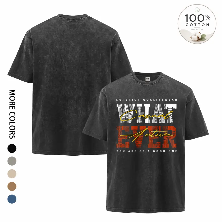 Unisex “Whatever Active” and “You Are a Good One” Graphic Washed T-Shirt, Personalized Pattern Design, 100% Cotton Vintage Style Oversized Tee, Casual Crew Neck Short Sleeve Top for Women and Men, Soft Breathable Summer Streetwear Clothing