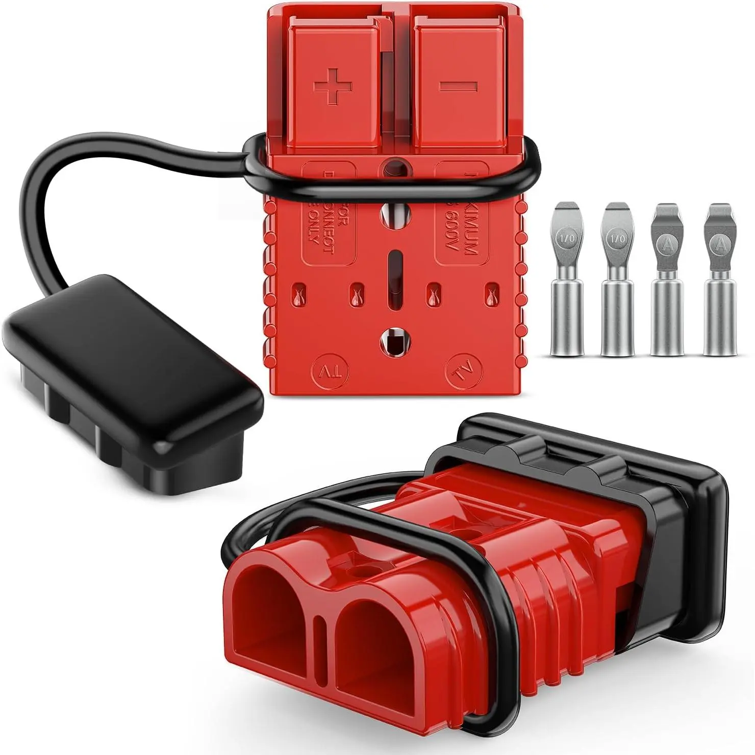 Nilight 2-Pack Red Anderson Connector Kit - 175A Capacity, 1/0AWG, 12V-36V Battery Quick Disconnect Harness, 2 Plugs, 4 Terminals, Flame-Retardant PC, Polarity Markings, 65Mn Material, Rust-Proof Silver-Plated Copper for Marine ATV Trailer Towing Winch, 2