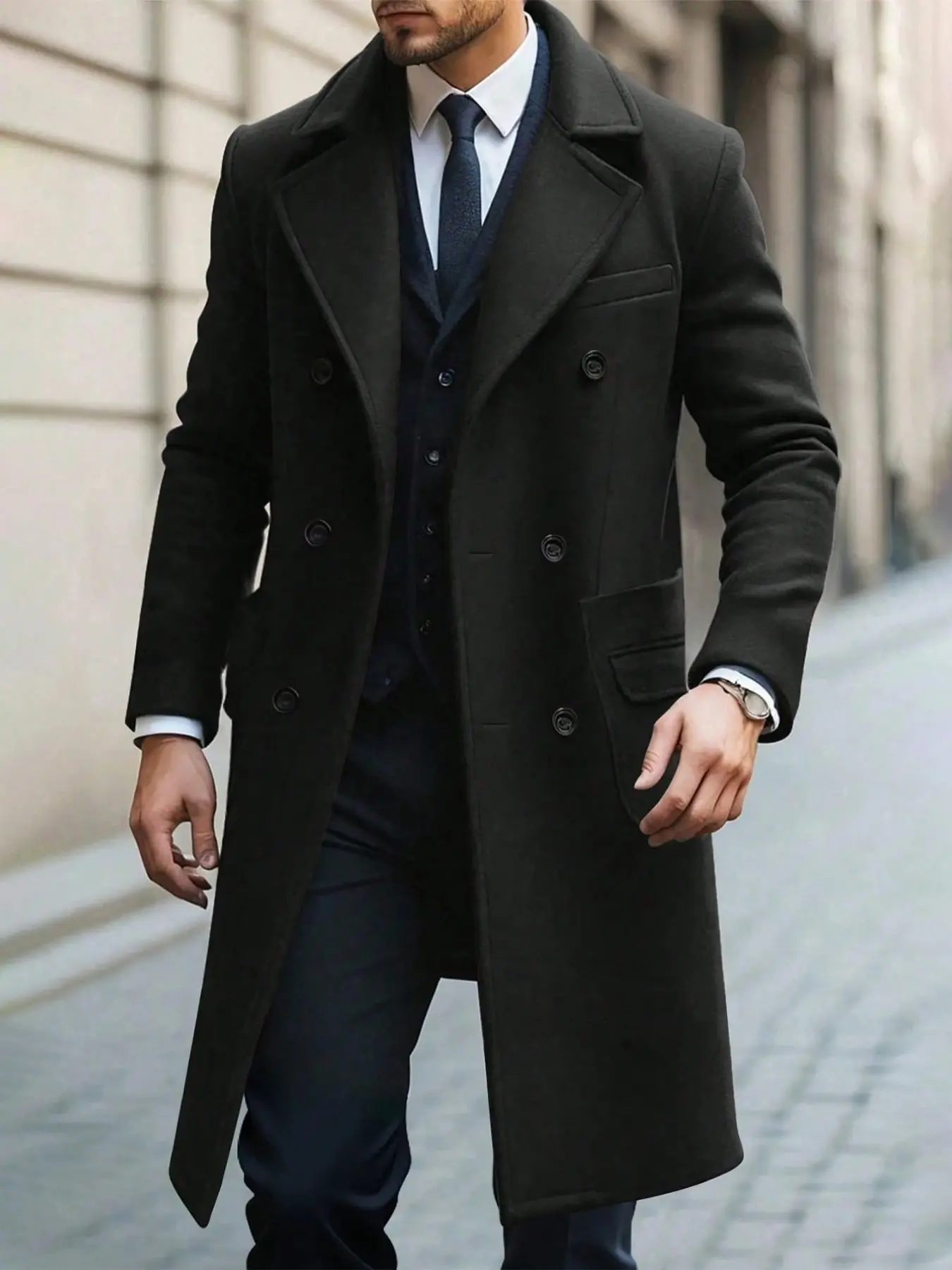 Men's wool-blend coat—a long, thick, and warm style for autumn and winter. With its sophisticated, mature aesthetic, it is a wardrobe essential suitable for a wide range of occasions, from casual daily wear and home gatherings to important events.