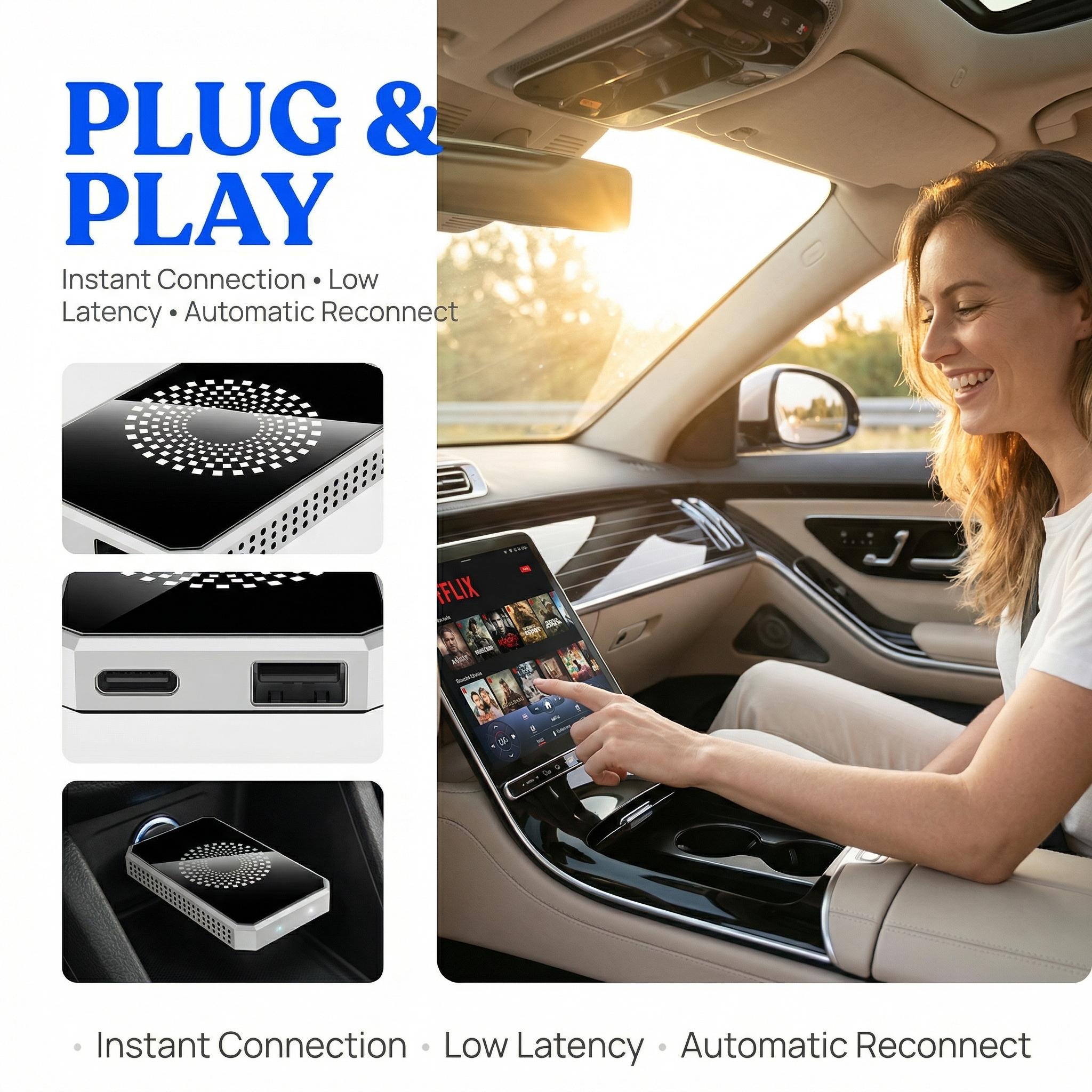 Wireless CarPlay Adapter with Android| Convert Wired to Wireless, Stream Netflix, YouTube & TikTok, Plug & Play for CarPlay & Android Auto Cars (Not for Tesla/BMW/Porsche)