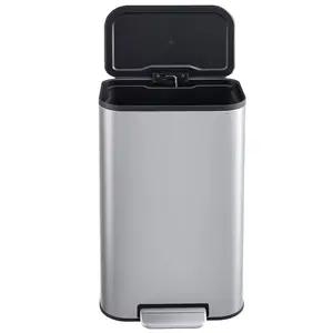 30L (8 Gallon) Rectangular Stainless Steel Kitchen Trash Can, Fingerprint Resistant Soft Close Step Pedal Bin with Removable Inner Bucket, Compatible with 13 Gallon Garbage Bags, Compact Modern Waste Container for Home, Office & Bathroom