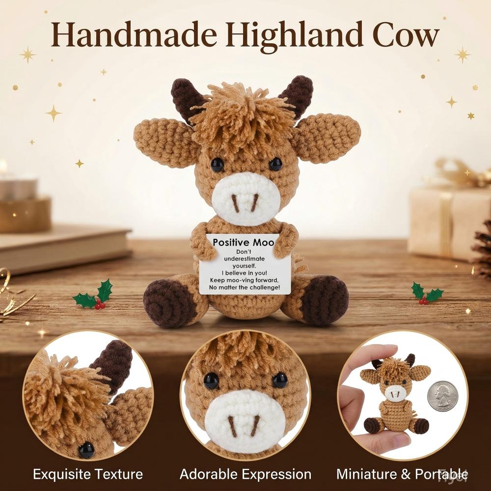 Cute Tiny Hand Knitted Cow Stuffed Toy, Ultra Soft Plushie for Anxiety Relief, Kawaii Backpack Purse Pendant, One of a Kind Handmade Crochet Decor for Home Office Car, Meaningful Gift for Birthday Graduation Mother’s & Father’s Day