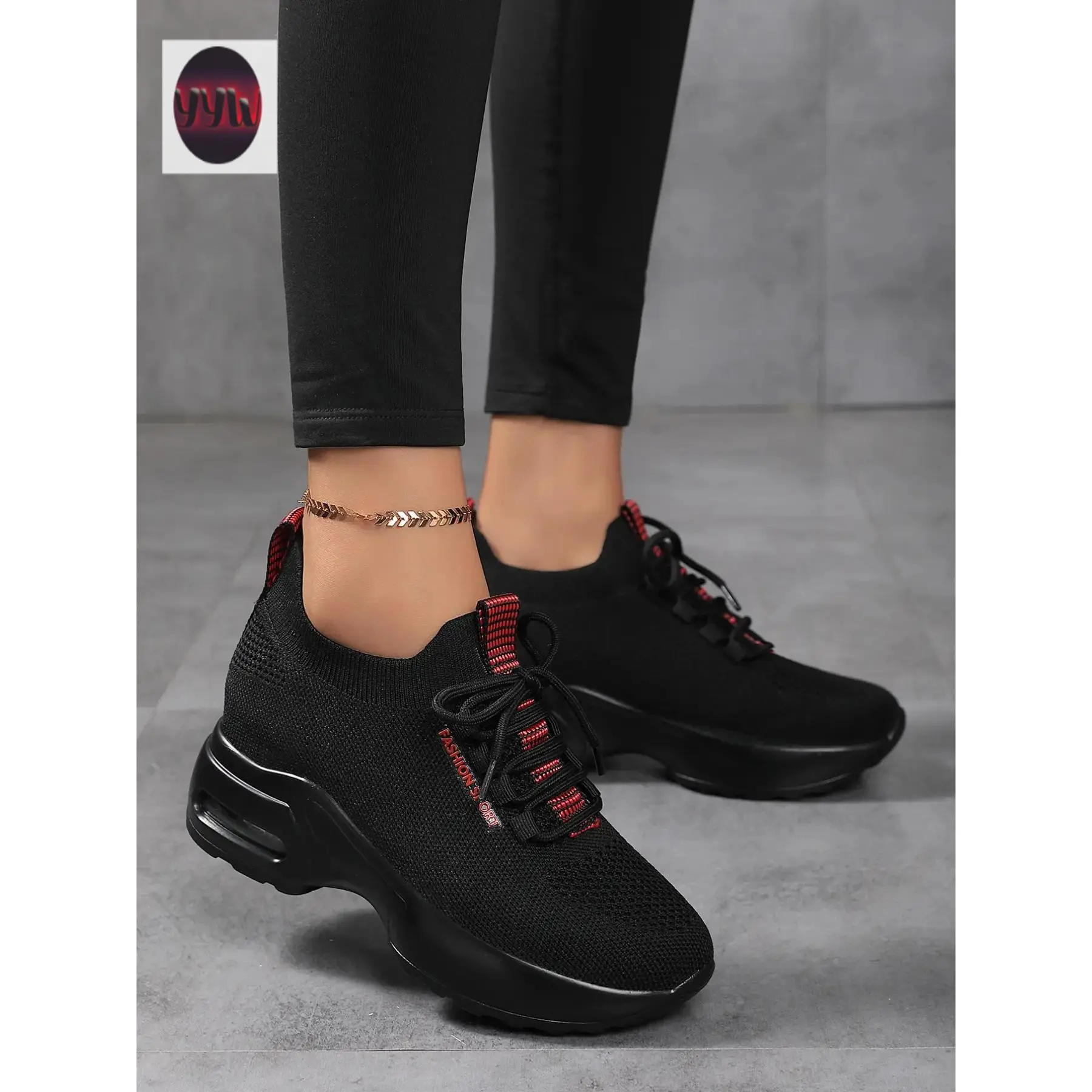 YYW1 Women's Lace Up Air Cushion Durable Pu Sole Casual All Seasons Sneakers Fashion Comfortable Breathable Walking Shoes Outdoor Daily Wear