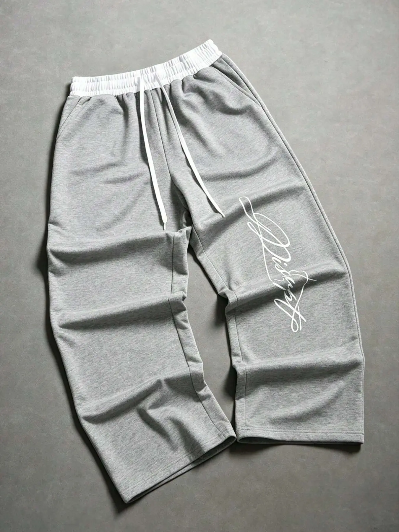 Men's Y2K Handwritten Print Wide Leg Sports Pants, Athleisure Design, High Waist Drawstring Loose Joggers, Casual Streetwear Hip Hop Dance Long Pants, Daily Wear, Athleisure Style Bottoms