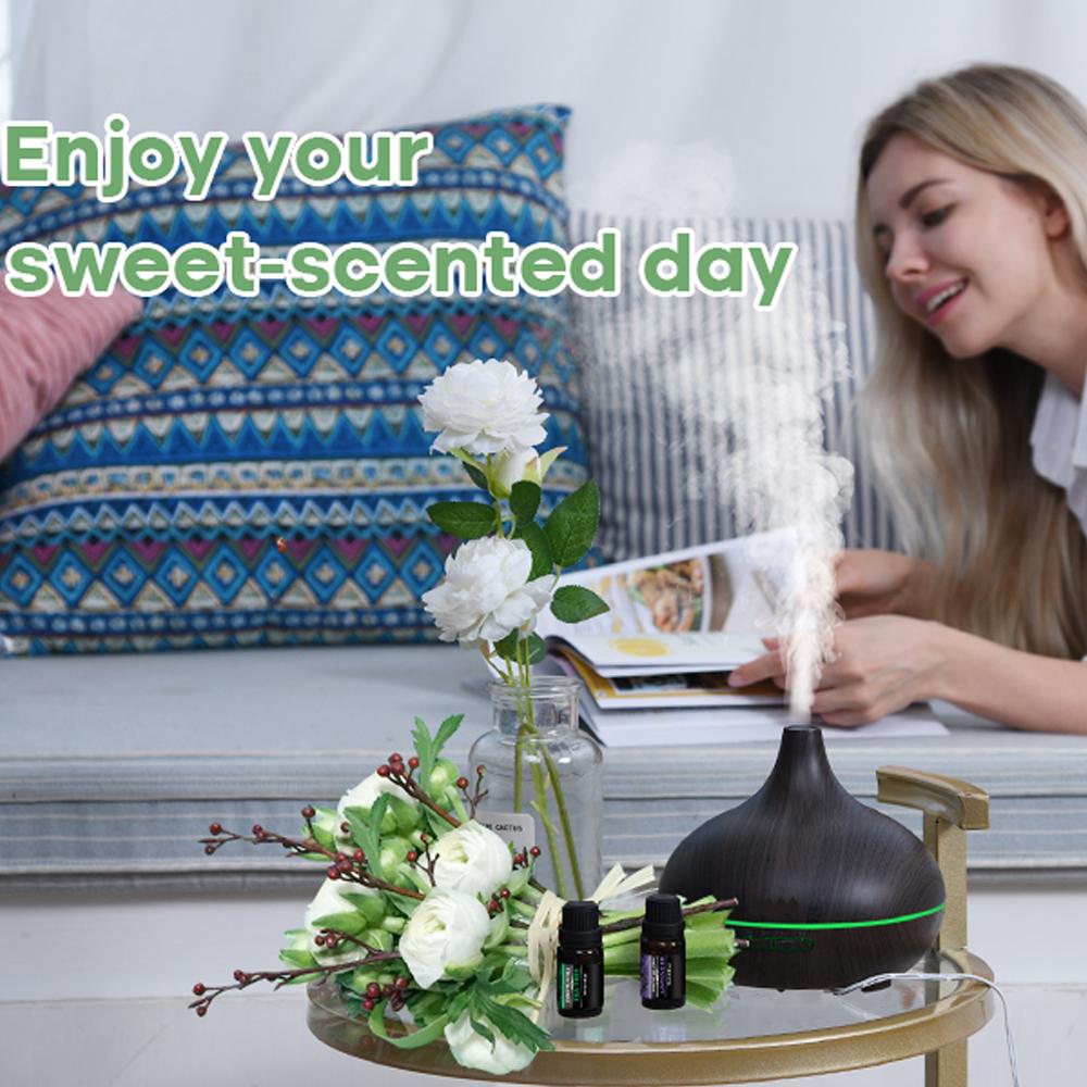 Oil Diffuser, 550ml Aromatherapy Diffuser with 6x10ml Included, 7x2 Colorful LED Night Light, 23dB Quiet BPA-Free Essential Oil Diffusers for Home, 16H Lasting, 4 Timers, Auto Off, Black humidifier air  purifier Lamp Diffuser with Cool Mist