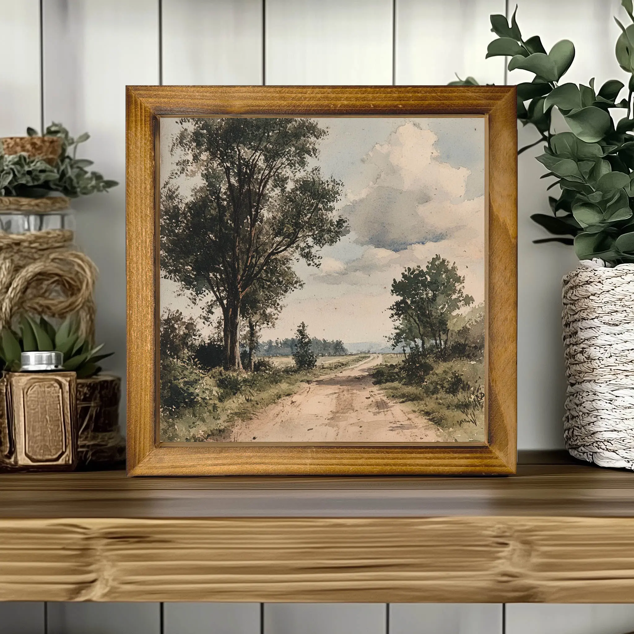 2D Flat, 8X8Inch Wooden Framed Wall Art - Rural Road Scene with Vibrant Leaves And Open Sky, Perfect for Decorating Bathrooms, Kitchens, And Dining Rooms - Ideal Gift for Mother'S Day And Easter, Wall Decoration