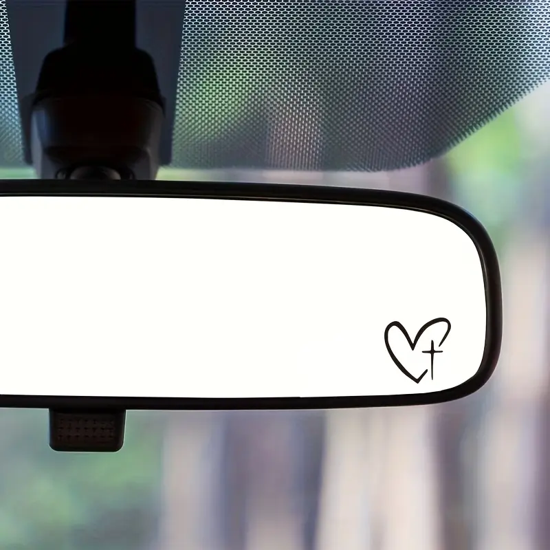 4PCS/SET Heart & Cross Car Sticker for Car Rearview Mirror Decoration, Easily Upgrade Interior's Spiritual Healing Style, Minimalist Design Reduces Interior Monotony, Show Faith Enthusiast Proposition, Car Mirror Decal, Automotive Decals