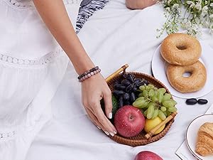 Bivei Natural Gemstone Semi Precious Healing Crystals Handmade Stretchy Round Beads Bracelet,Stocking Stuffers for Women Enhance Positive Energy