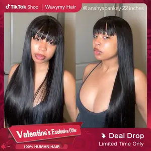 Wavymy Breathable Cap Wear Go Realistic Glueless Blunt Cut Straight Wig With Full Bangs Natural Minimalist Long Wig 100% Human Hair TikTokShopBlackFriday #TikTokShopCyberMonday