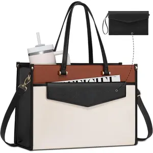 Laptop bag, 15.6inch laptop handbag, 2-in-1 professional work bag, business briefcase with clutch bag, waterproof leather computer handbag, suitable for teachers, office work, and travel