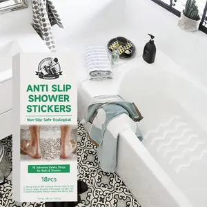 Transparent Anti-slip Strip Stickers for Bathroom, suitable for shower enclosures and bathtub floors, quick tool-free installation, ideal for wet areas and bathroom decoration, package includes 18 pieces of strips plus one scraper