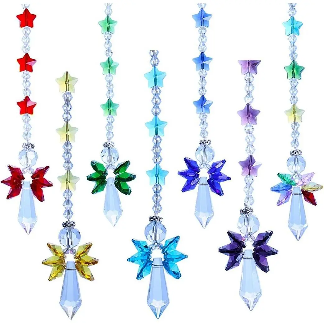 Crystal Glass Guardian Angel Rainbow Maker Suncather 7-Piece Set - Christmas Decor Ornament, Light Gifting Option for Daughter, Hanging