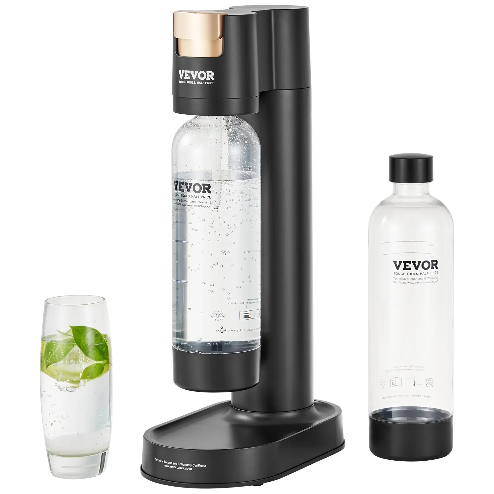 VEVOR Sparkling Water Maker, Soda Maker Machine for Home Carbonating, Seltzer Water Starter Kit with 2 BPA-free 1L PET Bottles, Compatible with Mainstream Screw-in 60L CO2 Cylinder(NOT Included) Blac