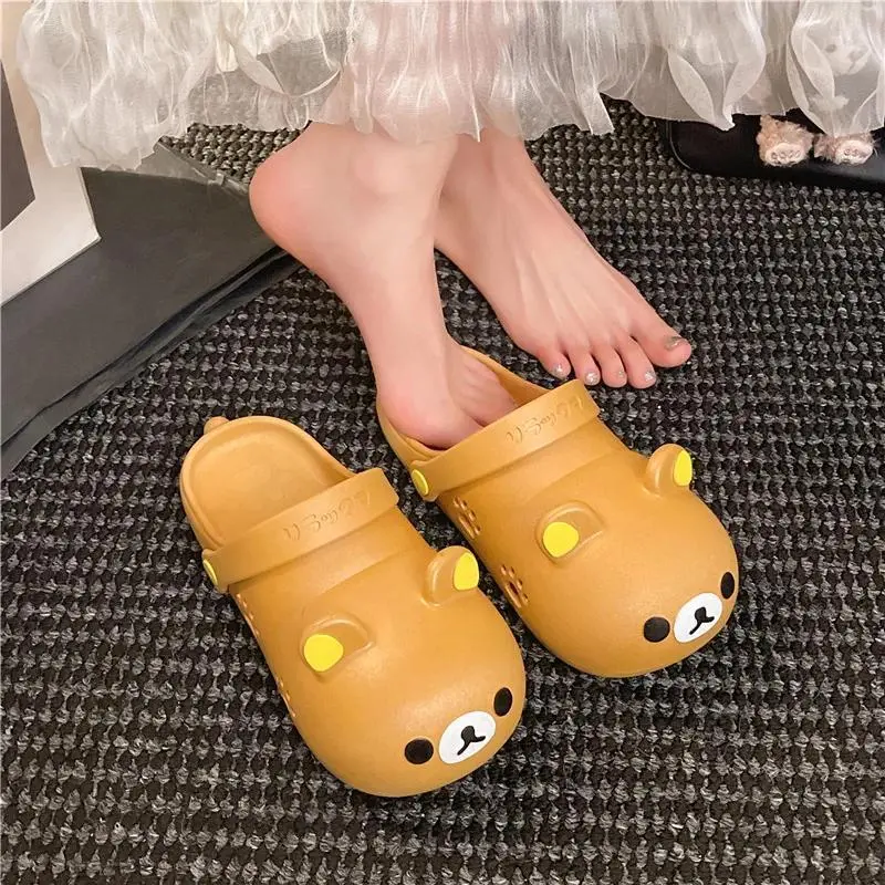 Cartoon Rilakkuma Shoes Cute Bear Trendy PVC Non-Slip Anti-Odor Wear Bag Head Sandals Cute Summer Beach Shoes Girl Gift ﻿