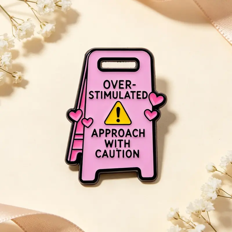 Warning Sign Quote Pin, Fashion Enamel Badge, Personalized Backpack Accessory, Perfect Gift, Casual Style, All Seasons, Alloy Brooch Pin