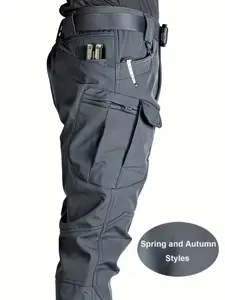 Men's Tactical Work Pants, Multi-Pocket Casual Style, Stretchy Composite Fabric, Breathable, Ideal for Daily Wear, Spring & Fall