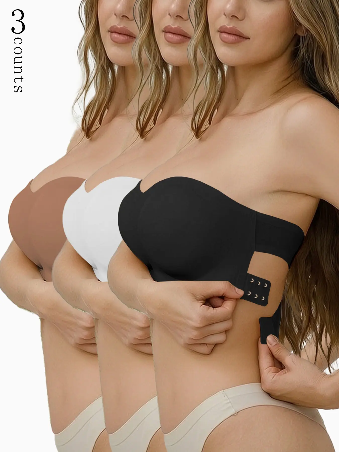 Women's Sexy Strapless Push-Up Bra, Side Buckle Wireless Bra, Mini Bra with Detachable Pads, Backless Cross Straps, All Seasons