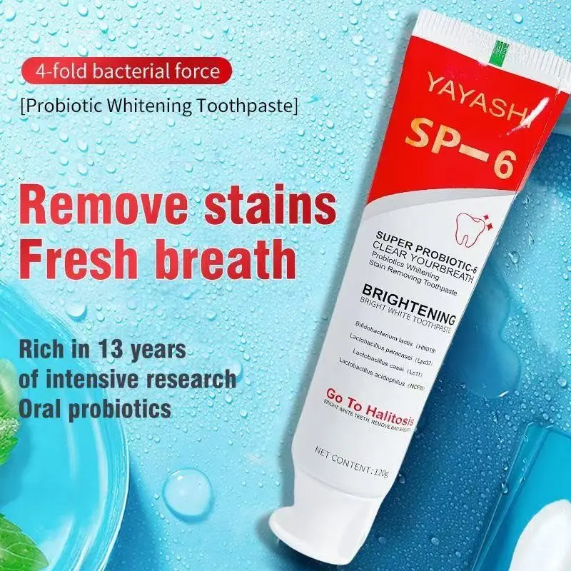 Yayashi Sp-6 Probiotic Whitening Toothpaste, Removes Stains, Freshens Breath, Improves Teeth, 120g Standard Size