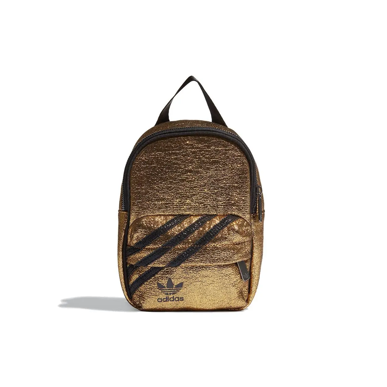 Adidas Originals BP Mini Shiny Metallic Backpack – Women’s Sporty Leather School Bag with Three-Stripes, Gold