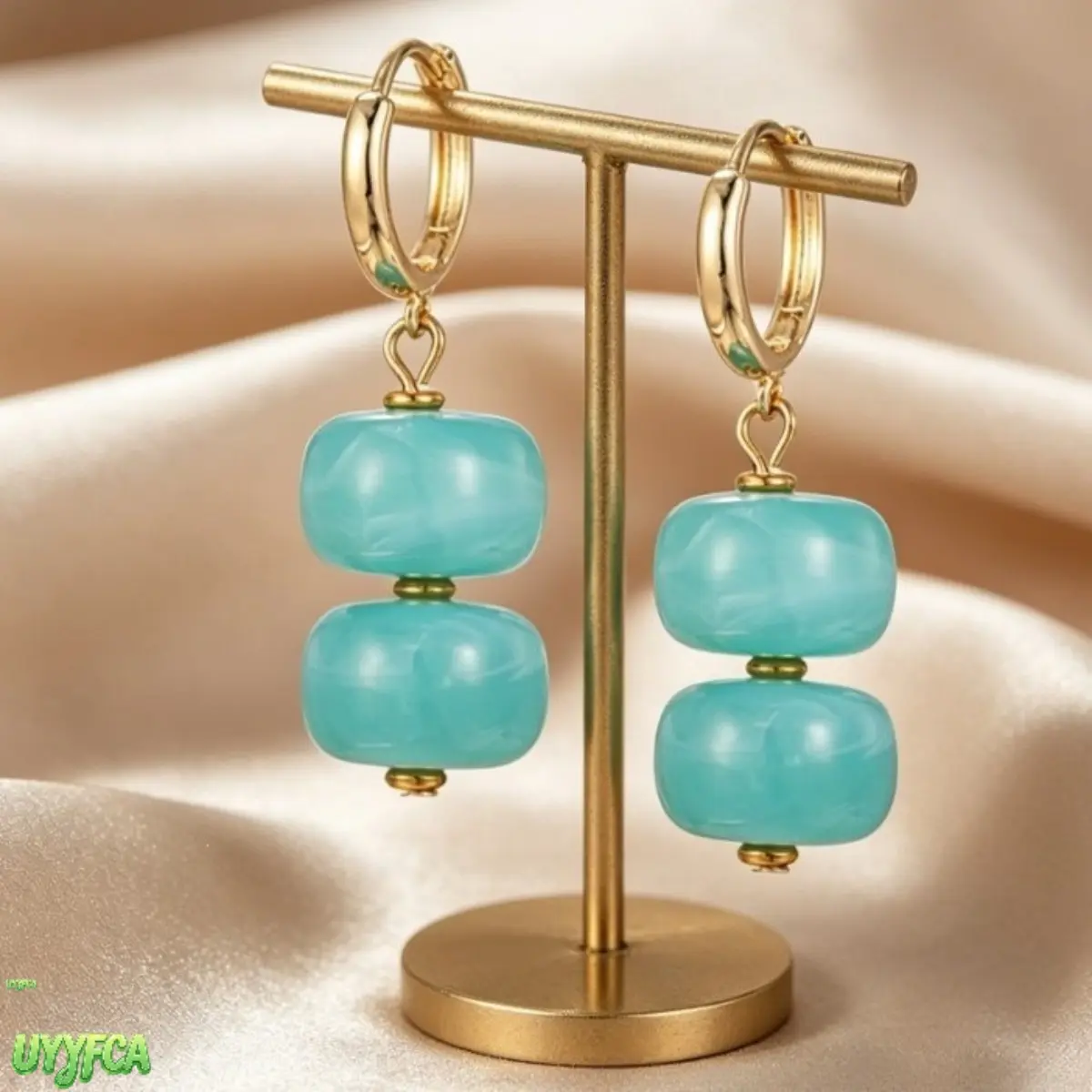 Women's Dopamine Color Double Cube Acrylic Drop Hoop Earrings - Marble Swirl Resin Dangle Huggie Hoops, Lightweight Bold Statement Jewelry for Summer Vacation Outfits