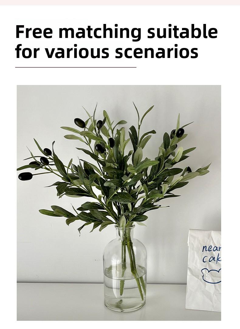 4-pronged artificial olive leaf, artificial green plant with fruit, olive branch, green tree branch