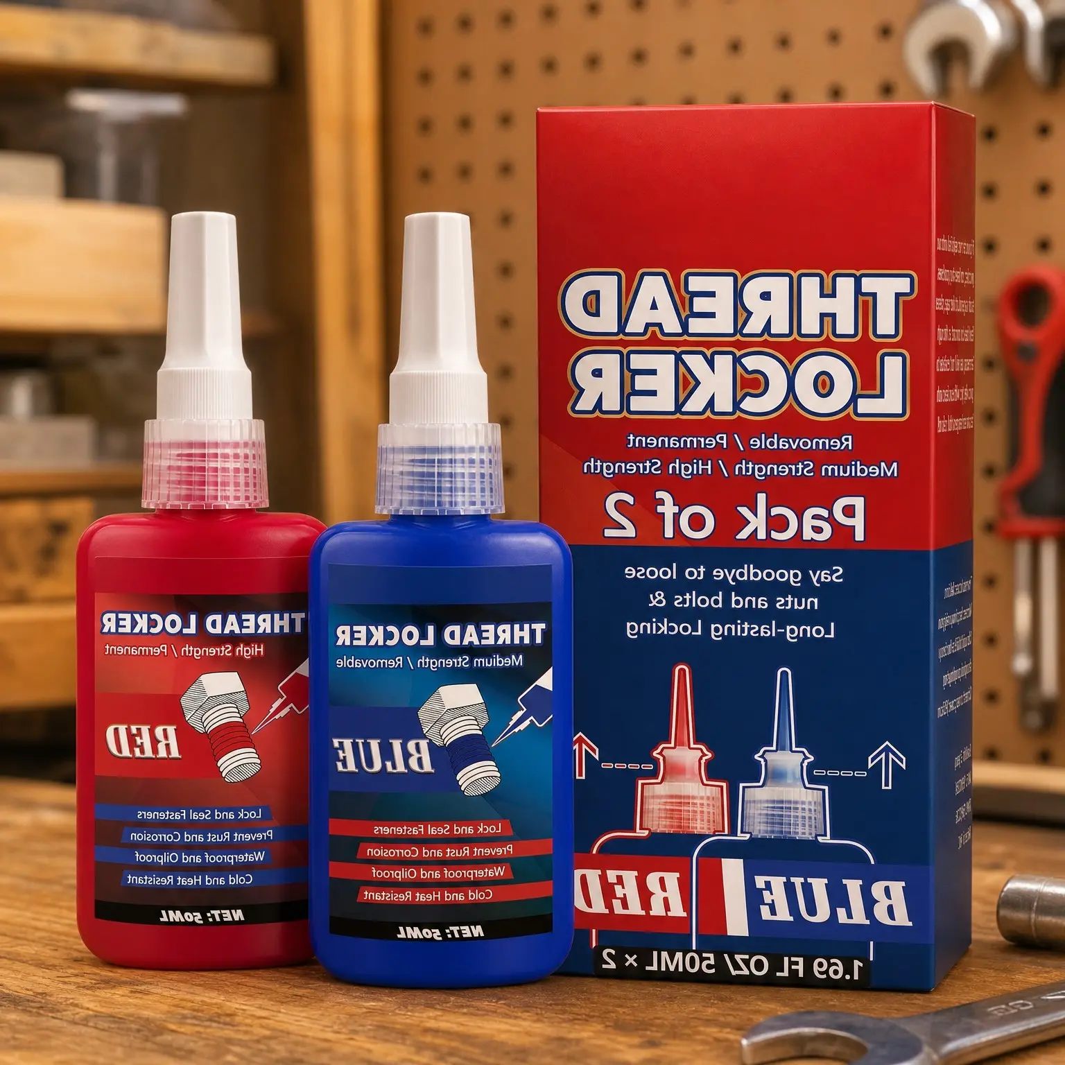 Blue & Red Thread Locker Medium & Strong Strength Anaerobic Screw Glue for Nuts, Bolts, Fasteners & Metals – Prevents Loosening and CorrosionGift