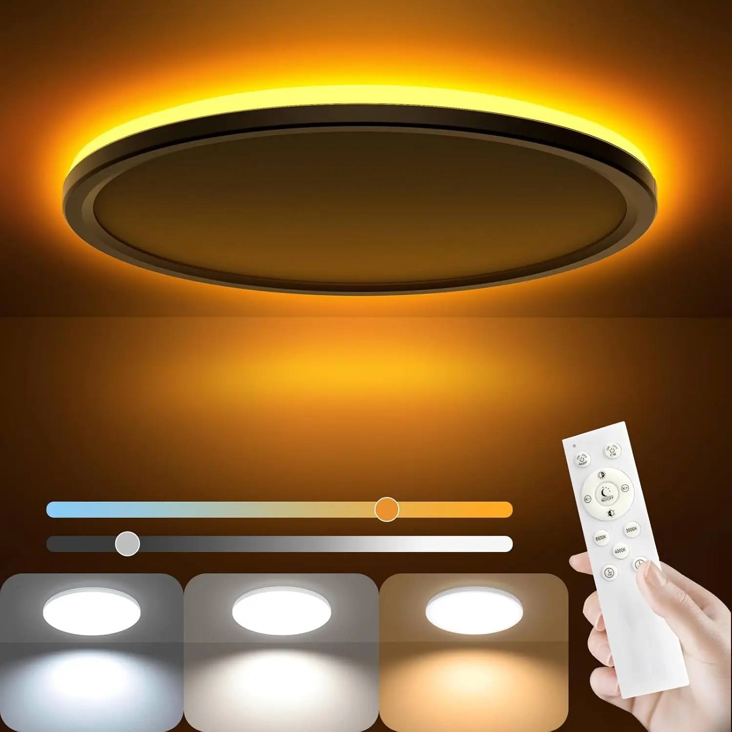 12x1 in Dimmable LED Flush Mount Ceiling Fixture - 24W 2400LM Modern Hardwired LED Lights with Remote Control, 6W Night Light, Adjustable ABS Plastic Design, Easy Installation w/Accessories for Bedroom, Dining Rooms (Work & Relaxation Use)