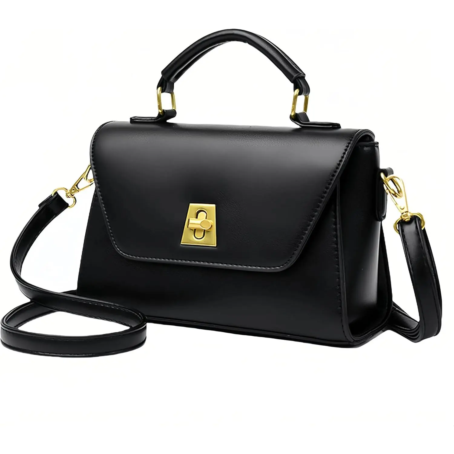 Classic Medium Crossbody Bag for Women, Vegan Leather Satchel Purse with -Tone Hardware, Elegant Top-Handle  Bag