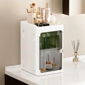 Nifogo 1/3/5-Tier Slim Plastic Storage Cabinet, Tall Narrow Organizer with Doors, Adjustable Shelves & Rolling Wheels, Stackable Collapsible Cabinet for Small Spaces, Bathroom Kitchen Use