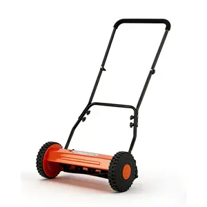 Manual Push Reel Lawn Mower 16-Inch, 5-Blade – Adjustable Cutting Height, Collapsible, Quiet, Rechargeable – Eco-Friendly Walk-Behind Grass Cutter for Small Lawns, Orange