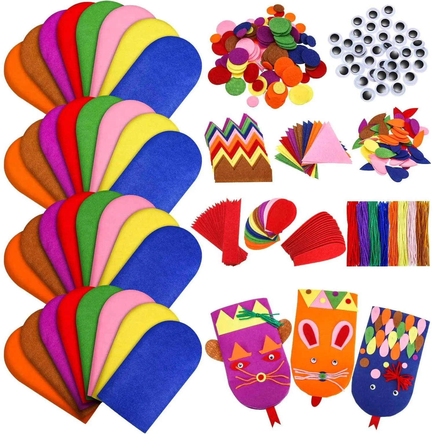 32 Pcs Hand Puppet Making Kit Felt Arts and Crafts Sock Puppet Toys Creative DIY Make Your Personal Puppets with Eyes Felt Accessories for Storytelling Role Play Party Supplies
