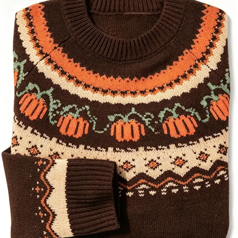 Plus Size Women's Halloween Loose Fit Casual Sweater, Pumpkin Pattern Pullover, Long Sleeve Round Neck, Fall & Winter Fashion Knitwear