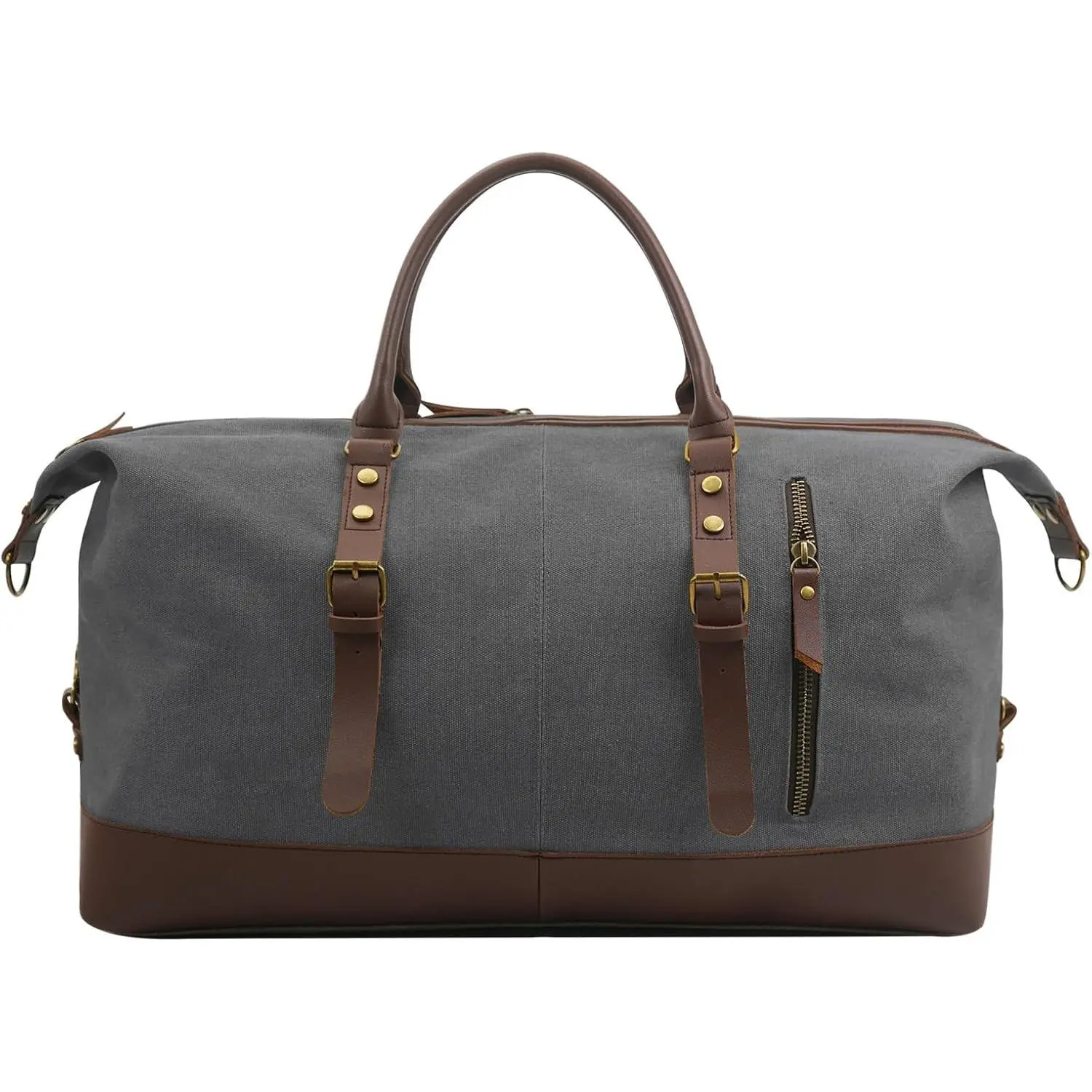 Large 55L Travel Duffle Bag for Men, Upgraded Thickened Canvas Weekender Carry  Luggage with Reinforced Metal Zipper & Trolley Sleeve, Overnight Gym Travel Bag (Grey)